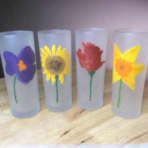 4 -7” tall hand painted frosted glasses